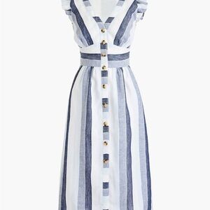 Point Sur J Crew Striped Blue and White Button-Down Linen Dress